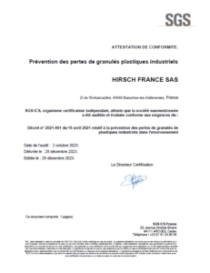 certificat GPI granules plastiques industriels hirsch france